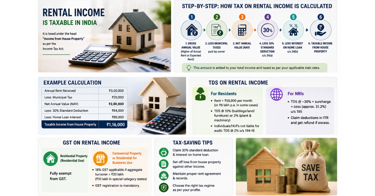 Income Tax on Rental Income in India 2026: TDS, GST & Calculation