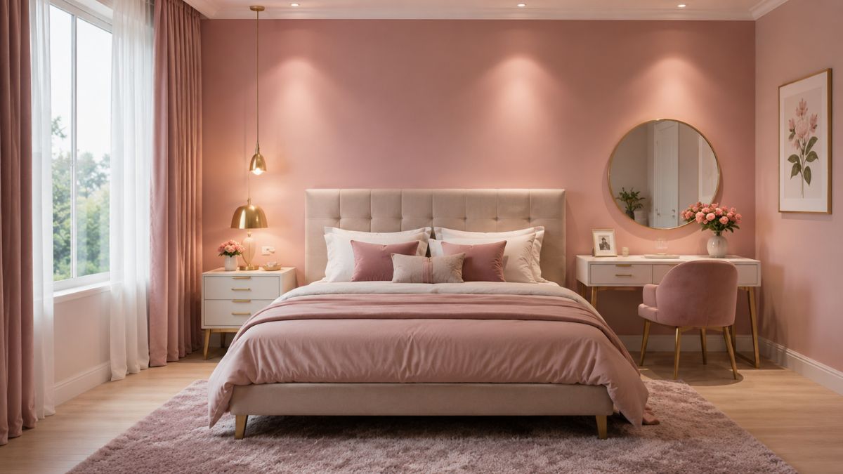 Romantic Pink Two Colour Combination for Bedroom Walls