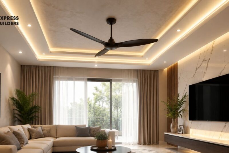 Modern False Ceiling Designs for Living Rooms with Ceiling Fans