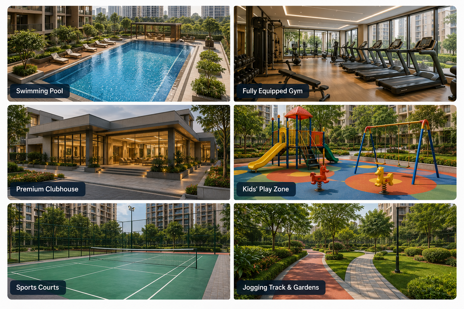 amenities in 4 bhk apartments greater noida- swimming pool, gym, clubhouse, kids play area, sports courts