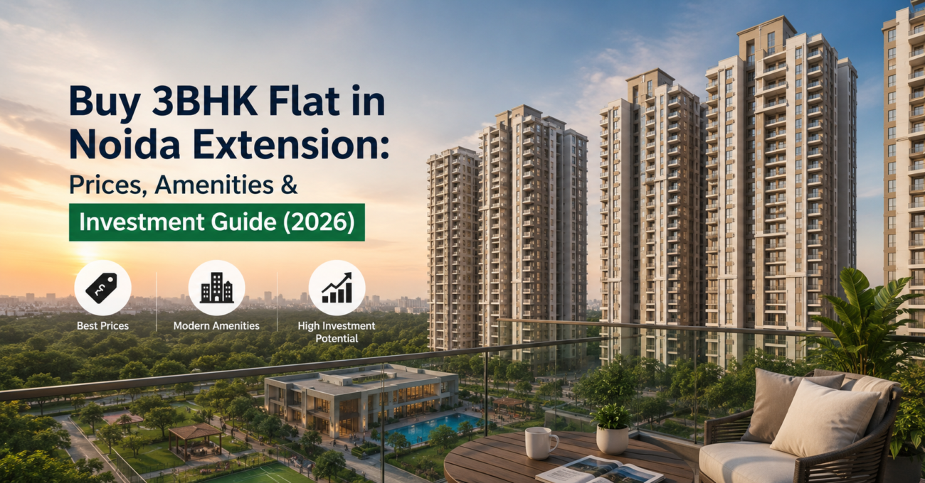 Buy 3BHK flat in Noida Extension with modern residential towers, landscaped amenities, and premium lifestyle in 2026.