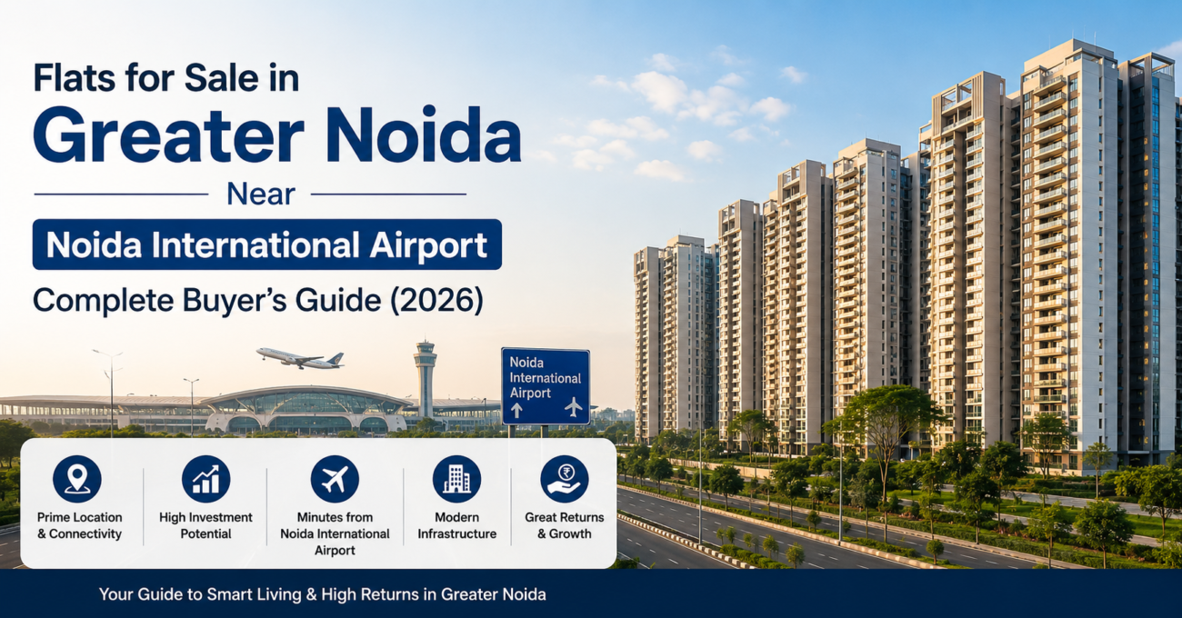 Flats for sale in Greater Noida near Noida International Airport with modern residential towers and excellent connectivity for homebuyers in 2026.