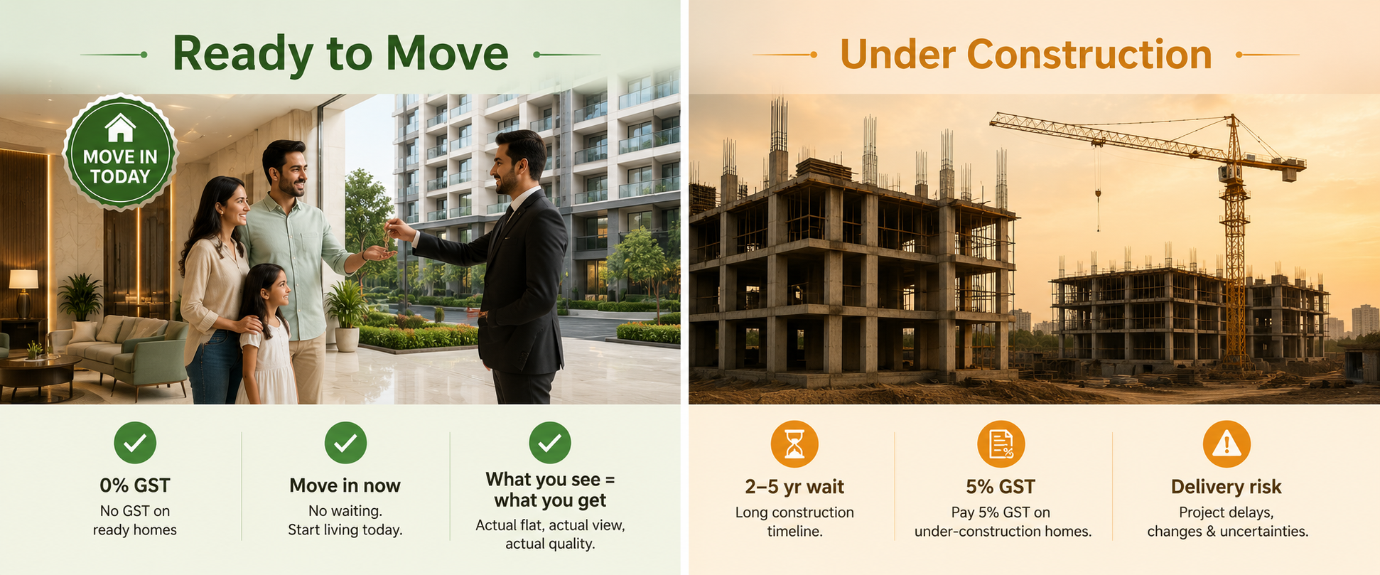 ready to move vs under construction 4 bhk greater noida- comparison of key buyer benefits