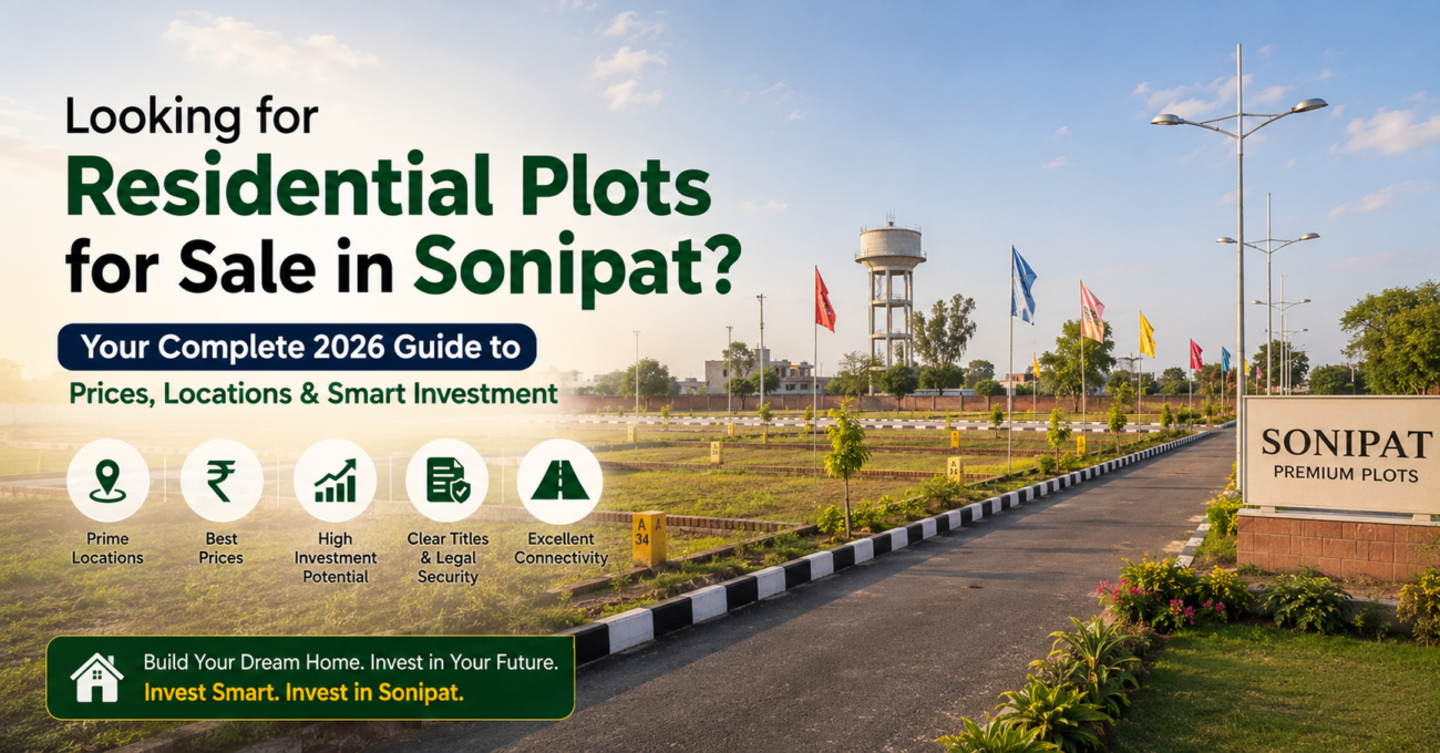 Residential plots for sale in Sonipat featuring a well-planned plotted township with wide roads, landscaped greenery, and investment-ready plots in 2026.