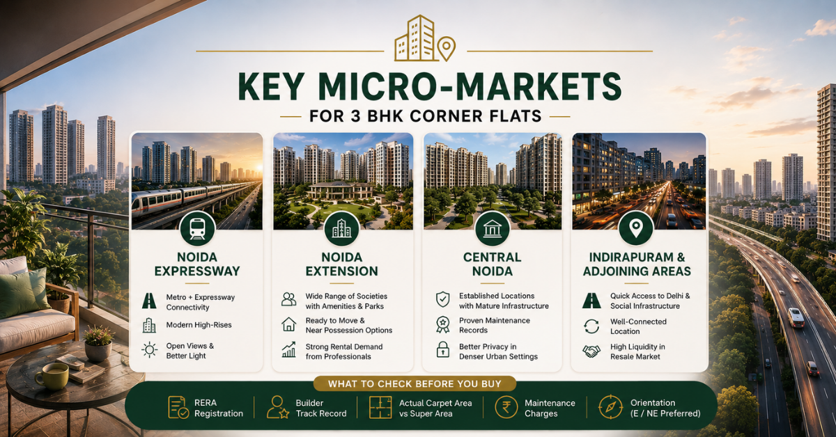 3 BHK Corner Flats in Noida – Prices & Best Areas