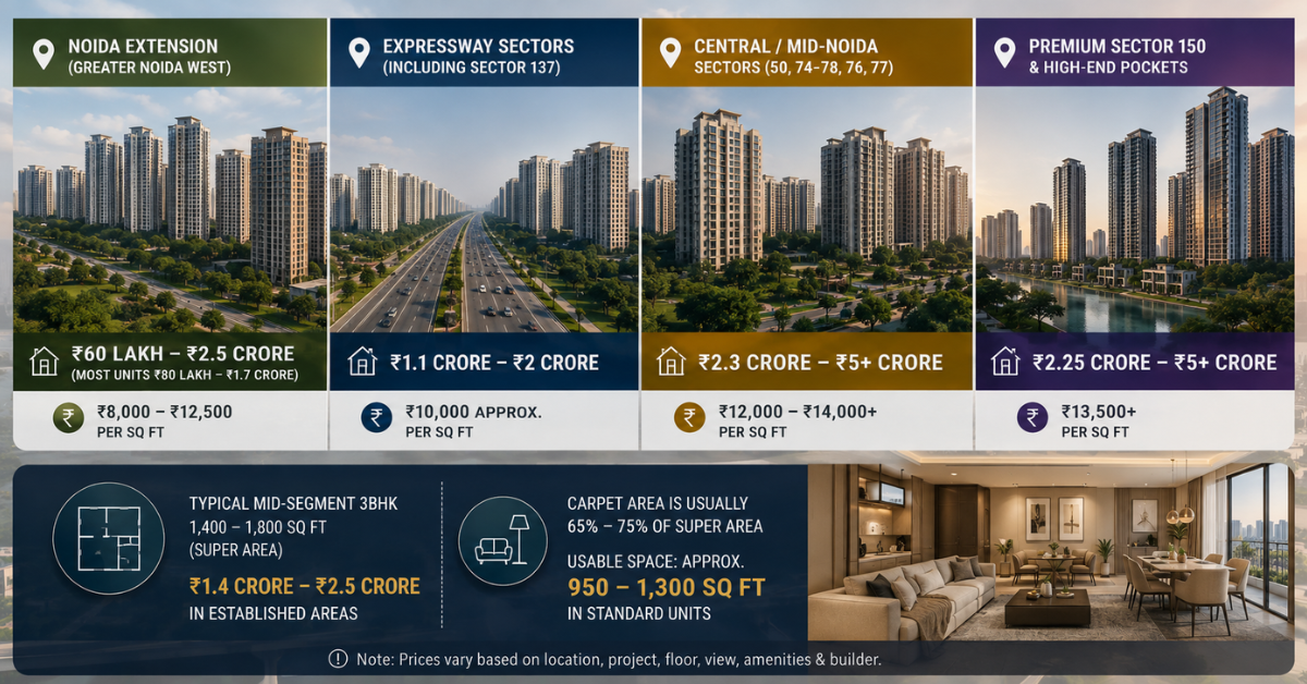 Noida 3BHK Flat Prices 2026: Sector Guide & Trends