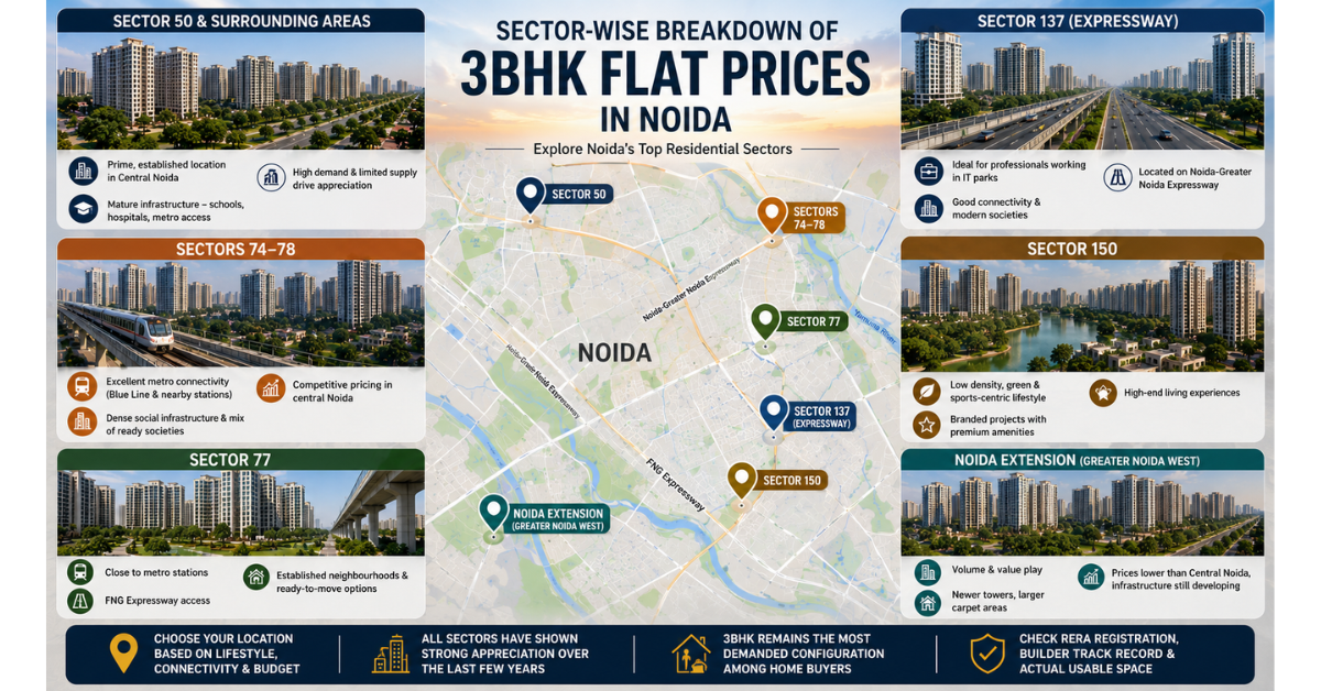 Noida 3BHK Flat Prices 2026: Sector Guide & Trends