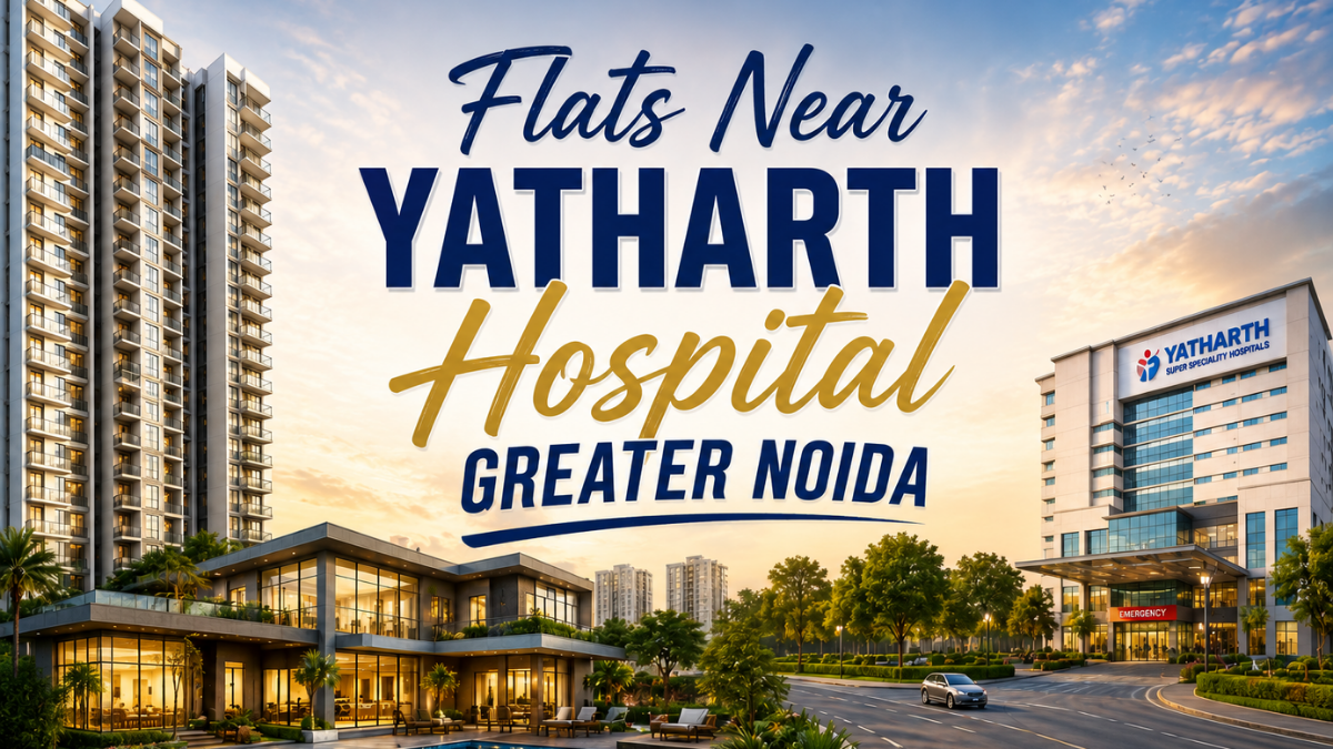 Modern residential flats near Yatharth Hospital in Greater Noida with premium apartments and landscaped surroundings.