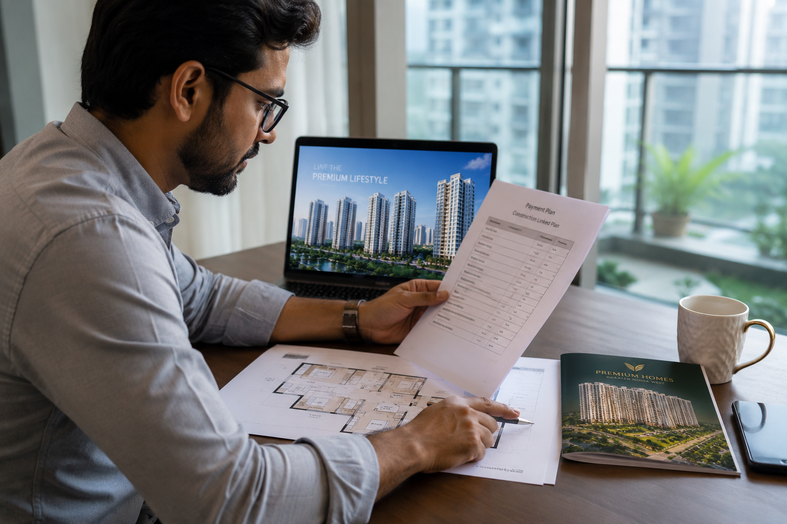 Investor reviewing residential property investment details in Greater Noida
