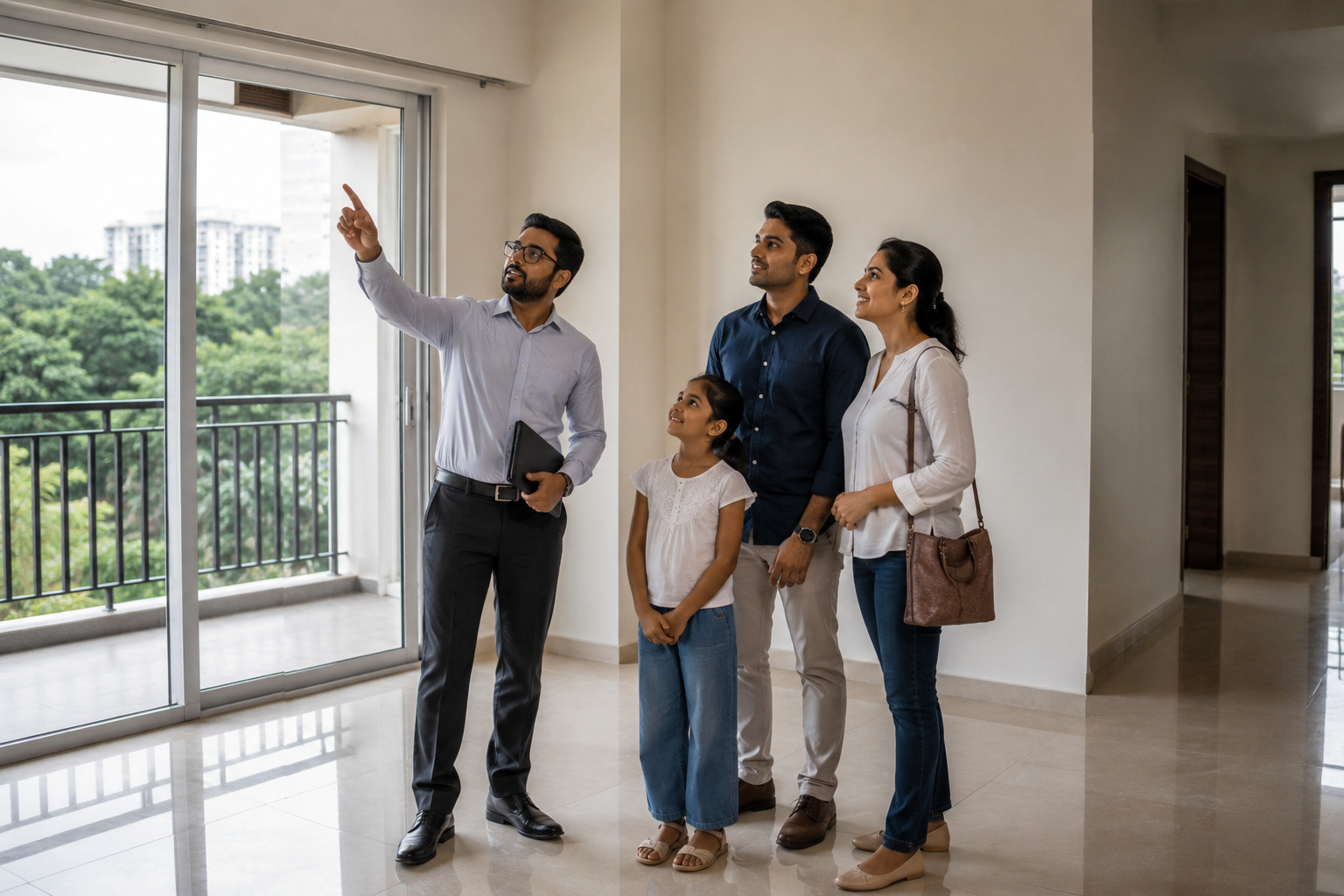 Family visiting a residential property in Greater Noida