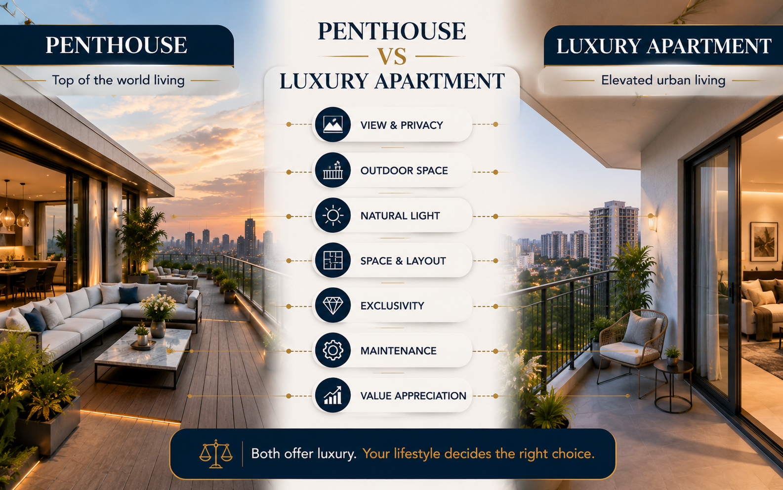 Comparison between a penthouse and a luxury apartment in Ghaziabad
