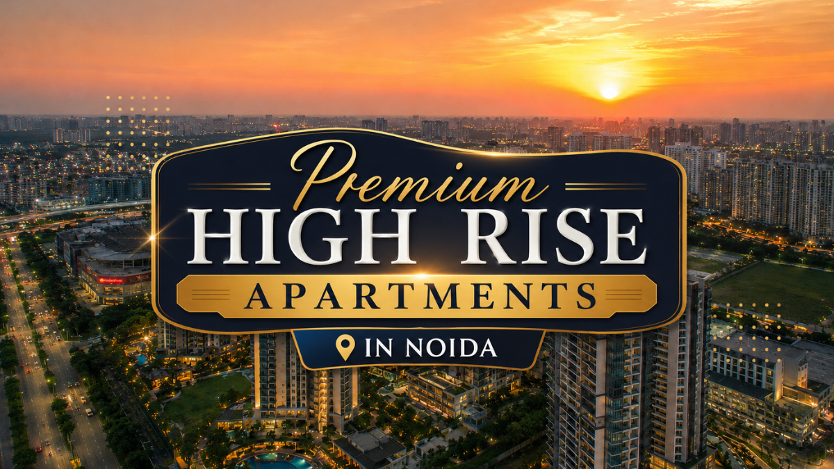 Luxury high rise premium apartments in Noida skyline view at dusk