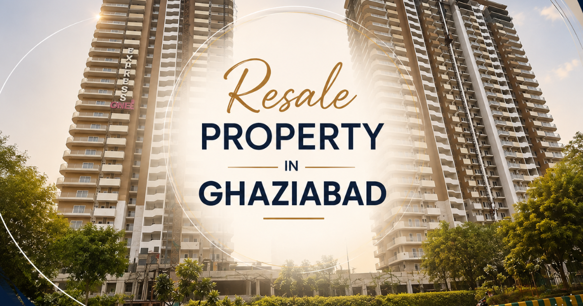 Resale property in Ghaziabad with modern residential apartments and green surroundings