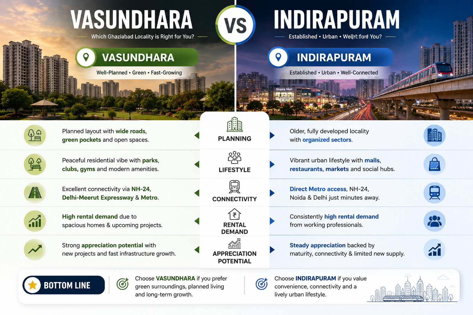 Vasundhara and Indirapuram comparison for 4 BHK buyers