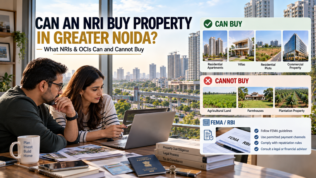 NRI couple reviewing property purchase options in Greater Noida