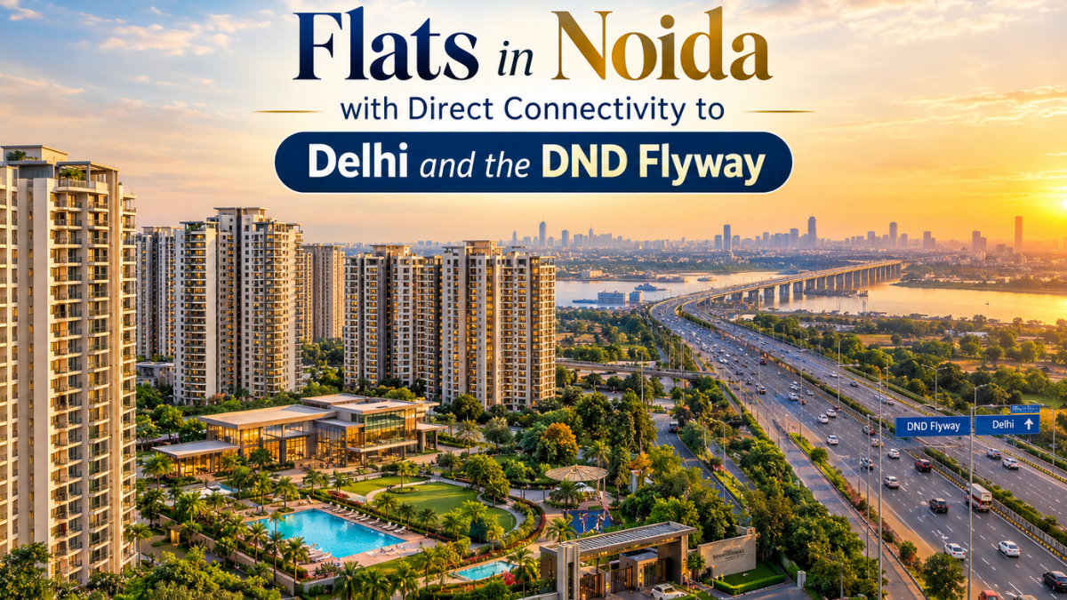 Flats in Noida with direct connectivity to Delhi and DND Flyway aerial view of modern residential towers